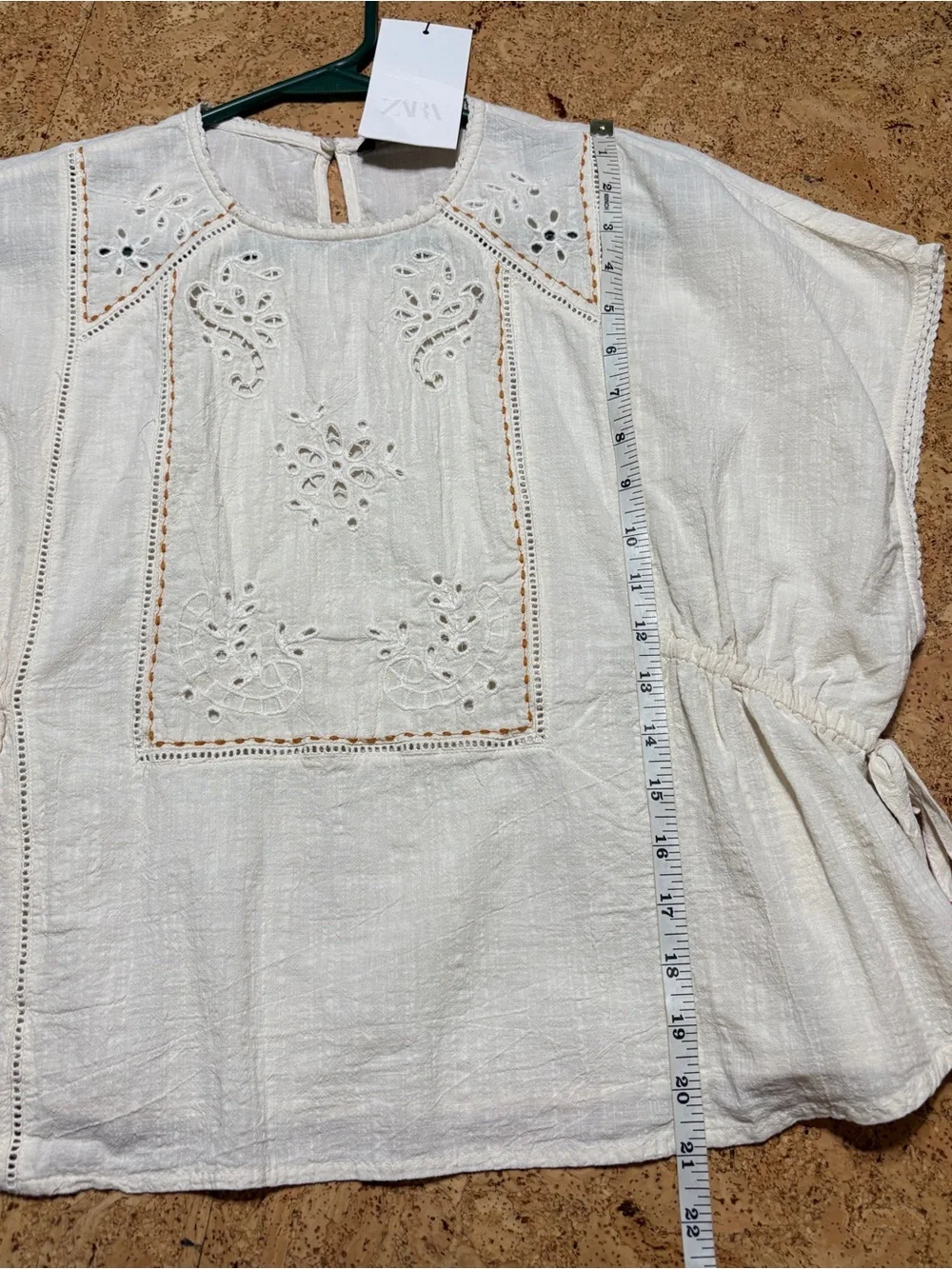 Zara Embroidered Eyelet Top With Side Lacing NWT In Ecru Sz XS